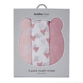 Bubba Blue Nordic Muslin Wrap 120 x 120 cm Size, Dusty Berry/Rose (Pack of 3)