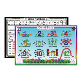 Tot Talk Count Bugs Learn and Write Numbers 1-10 Kids Educational Placemat - Double-Sided, Waterproof, Wipeable - Made in USA - Practice Counting & Writing Numbers with Bugs - 17.5" x 11.5"