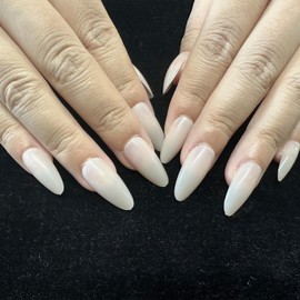 JONKASIPA Press On Nails Flesh Almond Nails, French Pointed Fake Nails, Nude Glue-On Nails, 24 Pcs Nail Set