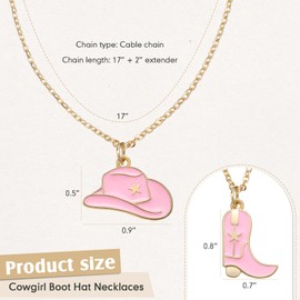 Ecation 6 Pcs Cowboy Boot Necklace Cowboy Hat Pendant Cowgirl Necklace Western Necklace Cowgirl Gifts for Women(Pink,Black and White,Stylish Style)