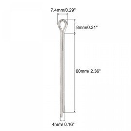 sourcing map Split Cotter Pin, 4mm x 60mm Stainless Steel Clip Fastener Fitting for Automotive, Mechanics, Silver Tone, 5Pcs