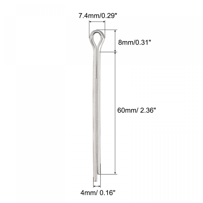 sourcing map Split Cotter Pin, 4mm x 60mm Stainless Steel