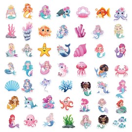 Mermaid Stickers,50 PCS Mermaid Vinyl Waterproof Decals for Water Bottles Computer Bicycle Skateboard Luggage Phone Pad Laptop Kids Teens Stickers Pack