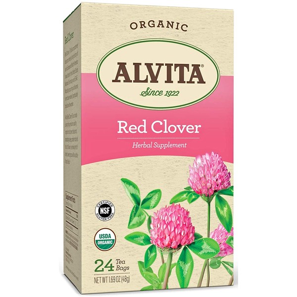 Alvita Organic Red Clover Herbal Tea - Made with Premium Quality Organic Red Clover Blossoms, with Dried Sweet Grass Flavor, 24 Tea Bags