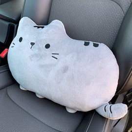 YUYAKESHI Neck Pad, Headrest, Fluffy Cushion, Cute, For Cats, Car Driving Set, Buckle Included, Removable and Washable (Gray/Waist Cushion)