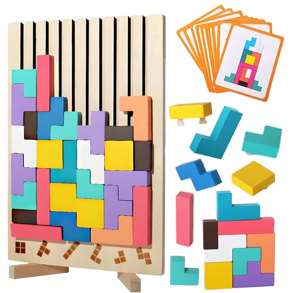 BIZOI Wooden Puzzle Tetris, Tetris Wooden Game, Wooden Stacking Puzzle