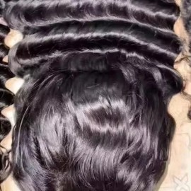 Wholesale Burmese Curly Raw Vietnamese HD Frontal Wig Lace Virgin Human Hairstyle: Kinky Straight, color: Black, Stretched Length: 14"