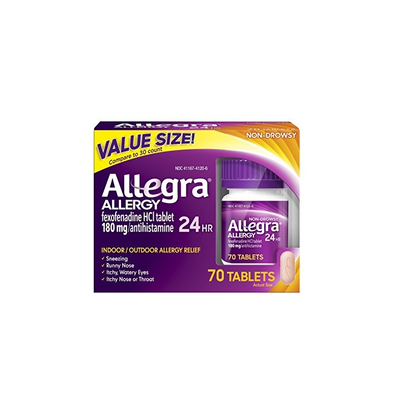 Allegra Adult 24 Hour Allergy Tablets, 180Mg, (70 Tablets) JaQle