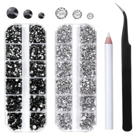Coollooda Nail Rhinestone Nail Parts (Set of 4) Nail Art Stone, Nail Art Parts, Approx. 0.06 - 0.1 inches (1.5 - 3 mm), 3D, Round, Flat Bottom, Transparent, High Lighting, Large Capacity, DIY Handmade