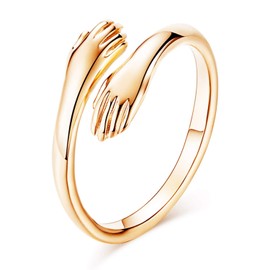 7mohugme Hug Ring 925 Sterling Silver Rings for Women Girls Silver Hugging Hands Open Ring Jewelry Hug Hands Statement Rings Wedding Bands, Metal, not known