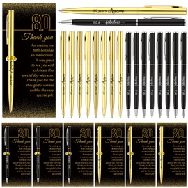 80th Birthday Party Favors with Black Gold Pens Thank You Cards