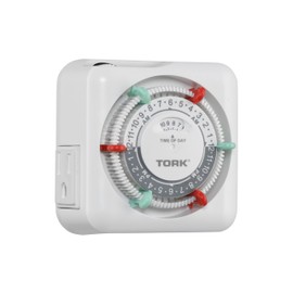 NSi Industries TORK RTN312 Indoor 15-Amp Plug-in Heavy Duty Mechanical Appliance Timer 24-Hour Programming – GREEN & RED Trippers TWO Receptacles White