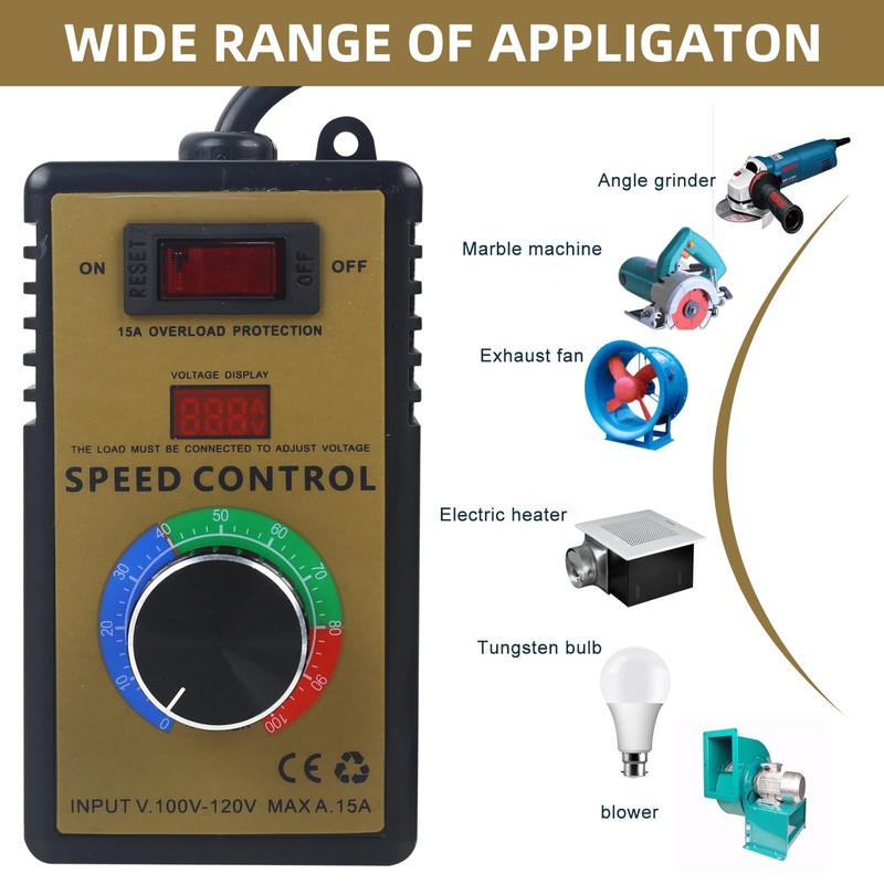 AC Motor Speed Controller - Adjustable 100V-120V & 15A Max,