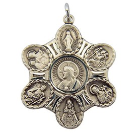 HMHReligiousMfg Sterling Silver Seven Way Medal with Jesus Christ Scapular Center, 1 1/4 Inch