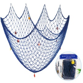 Fishing Net Decoration, Fishing Net Wall Hangings, Shells Decorative Net, Mediterranean Style Fishing Decorative, for Restaurant Decoration, Home Decoration, Theme Bar (1 x 2 m, Blue)