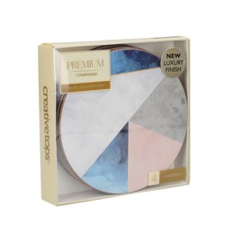 CreativeTops 'Geometric Palette' Printed Round Cork-Backed Drinks Coasters, 12 cm - Blue/Grey (Set of 4)