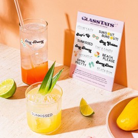 GLASSTATS Beach Themed Dissolvable Drink Markers - 12 Drink Markers - Beach Themed Party Favors, Party Supplies & Wine Charms - For Beach Parties & Summer Cookouts - Hostess Gift