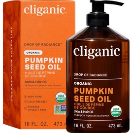 Cliganic Aceite De Semilla De Calabaza Orgánico, 100% Puro - Para Cara Y Cabello | Natural Prensado En Frío Sin Refinar