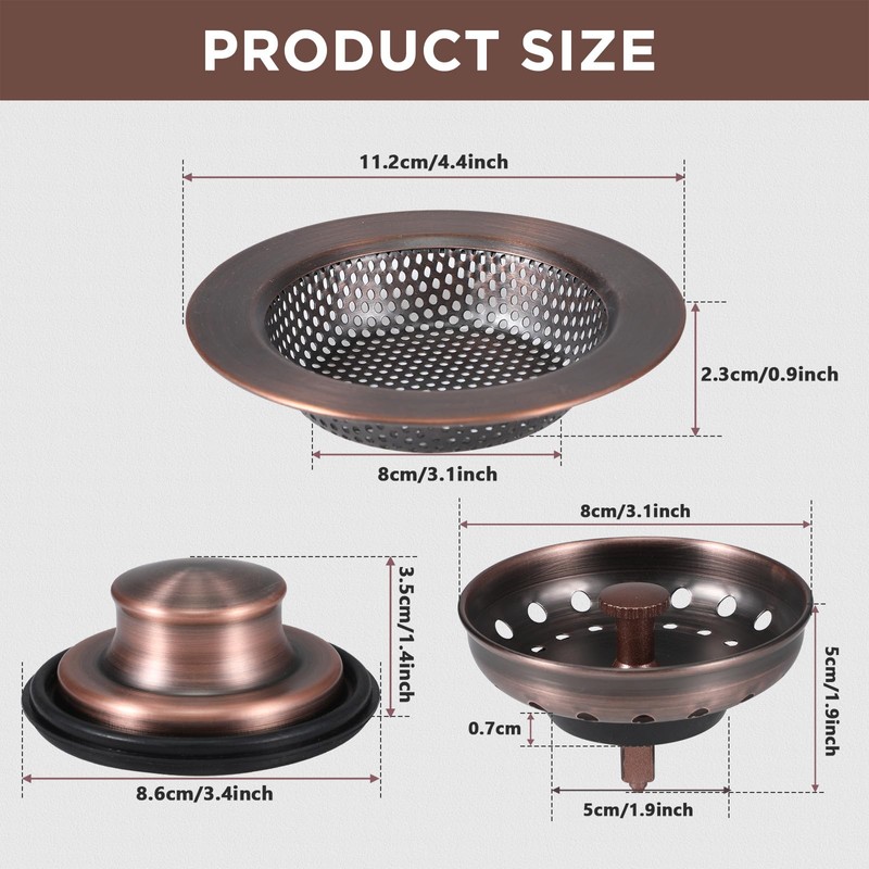 Mudder 3 Pcs Kitchen Sink Drain Strainer and Stopper Stainless