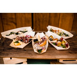 ABENA Gastro Disposable Bowls, Wooden Bamboo Boats | 100 Pack | 14.5cm x 8.7cm x 2cm | Bamboo Boats for Canapes and Small Desserts, Biodegradable and Compostable Eco-Labelled Option