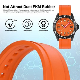 WOCCI 24mm Hevea Watch Band, FKM Rubber (Not Silicone), Quick Release Replacement Strap for Men, Black Buckle (Orange)
