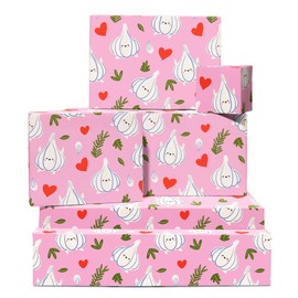 Funny Wrapping Paper - Garlic Love - Anniversary Wrapping Papers For Husband Wife Women - 6 Sheets Pink Gift Wrap - Valentines Wrapping Paper Kids Boyfriend Girlfriend - Comes With Tags - Recyclable