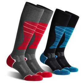 CS CELERSPORT 2 Pack Wool Ski Socks for Men and Women Skiing, Snowboarding, Cold Weather, Winter Warm Socks, Lake Blue+Red, Large