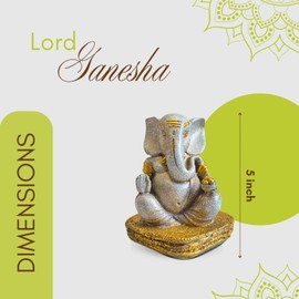 Vedic Charya Lord Ganesha Statue 5-Inch - Handmade Cream Resin Hindu Elephant God Idol Car Dashboard, Ganesh Chaturthi, Home Office Decor, Pooja & Diwali Decorations - Indian Ganpati Sculpture