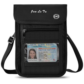 WACCET Neck pouch for men and women with RFID protection, travel neck pouch with multiple pockets, hidden travel purse, chest pocket for cash, cards, keys and passport, etc, black, Neck pouch