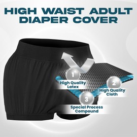 Adult Plastic Pants Diaper Cover, High Waist Rubber Incontinence Pant Washable, Reusable Plastic Underwear Waterproof Panties (Black 2 Pcs, 3XL)