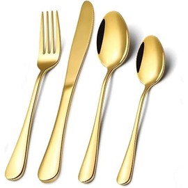 Luxury Signature Cutlery Set, for 1-6 People, Stainless Steel (Gold, 1 Person (4 Pcs))