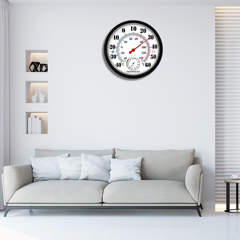 Indoor Outdoor Thermometer Hygrometer - 10 Inch Room Temperature Humidity