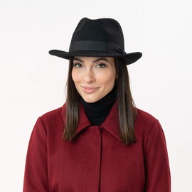 Lipodo Basic Bogart Felt Hat - Bogard Hat Made of 100% Wool Felt - Wool Felt Hat Women / Men - Fedora Made in Italy - Hat Summer / Winter - Wool Hat, black