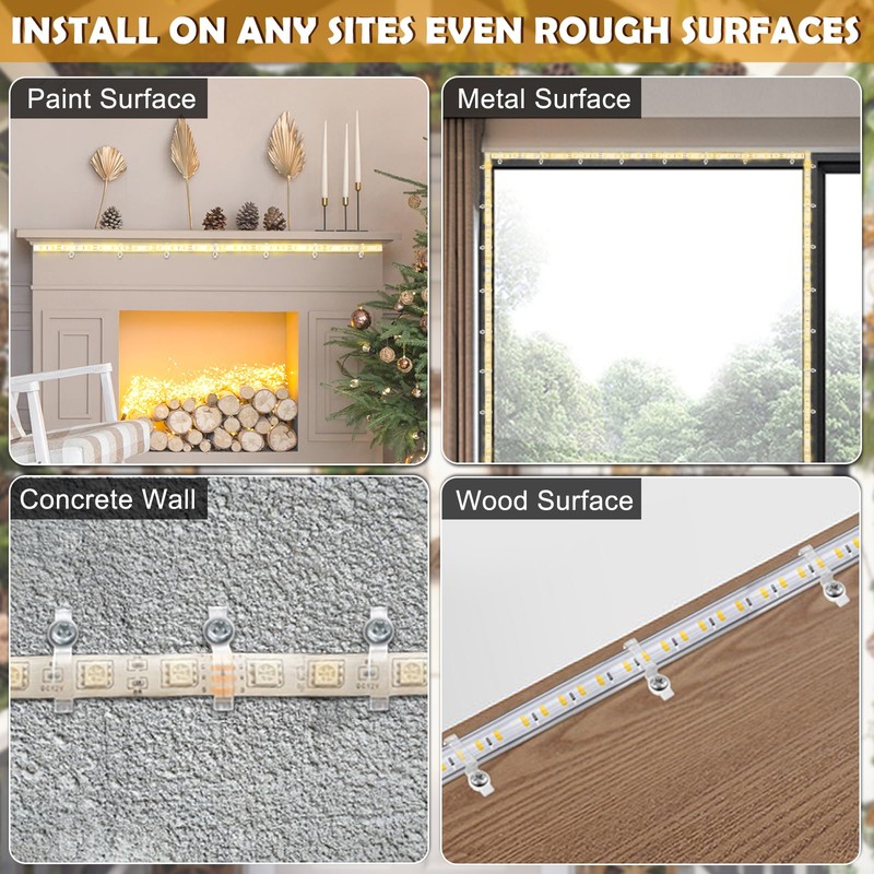 GRIVER 100 Pack Strip Light Mounting Brackets,Fixing Clips,One-Side Fixing,100 Screws