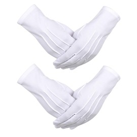 FENQURO 2 Pairs White Gloves, White Gloves Men, White Stitched Gloves for Formal Tuxedos, Jewellery Inspection (Nylon 10")