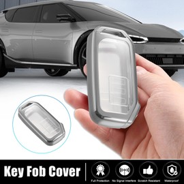 MACHSWON Car Key Fob Cover Good TPU Full Protection Key Fob Cover Case Remote Holder Bag Fit for 2022 EV6 Seltos Sorento Soul Sportage Telluride K5 Silver Tone