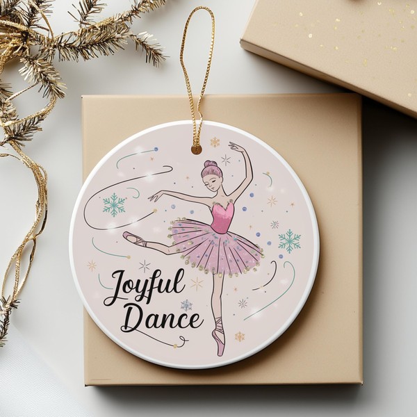 2.75" Round Ceramic Christmas Ornament, Joyful Dance Round Ceramic Ornament