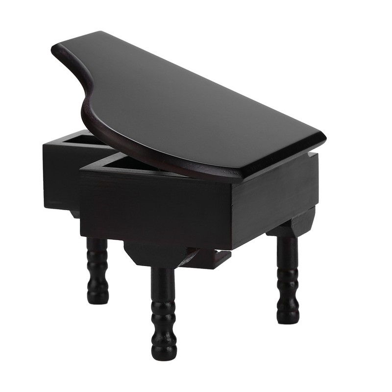 Grand Piano Shaped Windup Wooded Music Box with Small Stool