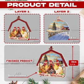 Chicken Christmas Ornament - Chicken Ornaments for Christmas Tree - Chicken 2 Layered Wooden Ornament Christmas Decor 2024 (NOT 3D) - Gifts for Chicken Lovers - Funny Chicken Gifts for Women, Men