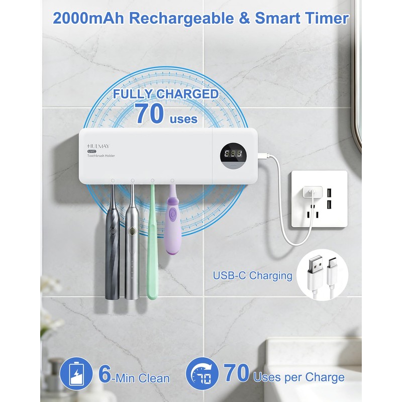 Hulmay UV Toothbrush Holder, Electric Toothbrush Holder Wall Mounted for