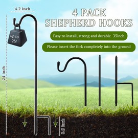 Yetene 4 Pcs 24 Inch Shepherds Hook for Outdoor Adjustable Bird Feeder Pole Metal Steel Shepard Hooks for Hummingbird Stand Feeder Pole for Garden Plant, Lantern, Hanging Wedding Decor