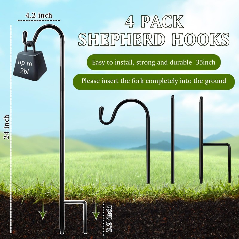 Yetene 4 Pcs 24 Inch Shepherds Hook for Outdoor Adjustable