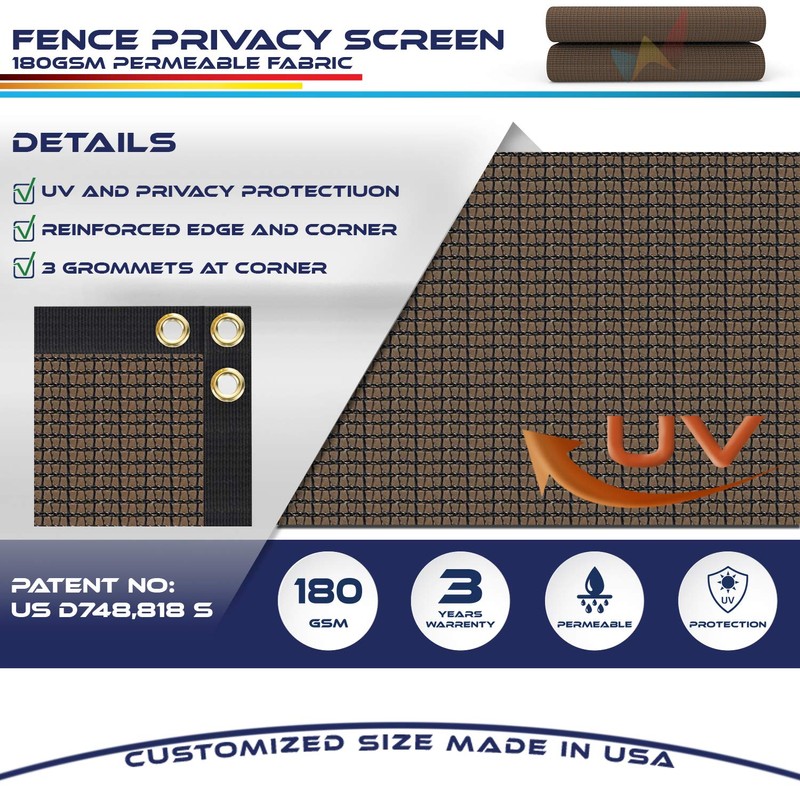 Windscreen4less Heavy Duty Privacy Screen Fence 98% Blockage Solid Brown