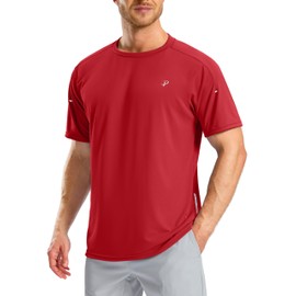 Pudolla Men's Workout Running T-Shirts Lightweight Quick Dry Athletic Gym Shirts for Men Short Sleeve Sport Tee Tops(Red X-Large)