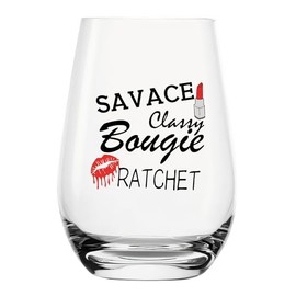 YJXIN Funny Stemless Wine Glass Savage Classy Bougie Ratchet Wine Glass with Gift Box, Cute Wine Glass Gifts for Tik Tok Fans, Women, Best Friend, Friends, Sister, Her, Funny Sayings 17oz, Clear