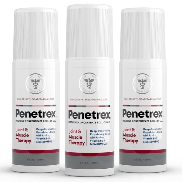Penetrex Joint & Muscle Therapy – Soothing Gel for Back, Neck, Hands, Feet – Premium Whole Body Rub with Arnica, Vitamin B6 & MSM – 3oz Roll On Gel (3-Pack)