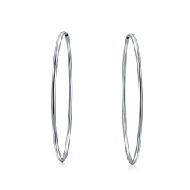 Thin Simple Minimalist Round Shaped Endless Continuous Tube Hoop Earrings For Women Teens .925 Sterling Silver 1.75 Inch Diameter