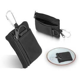 AOYEGIC Men's Mini Wallet, Outdoor Pouch Bag, Portable Wallet, Purse, Bag with Carabiner, Key Bag, for Camping, Hiking, Cycling (11 x 9 cm, Black), black