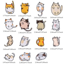 Embroidery Patches,Cute Cat Iron On DIY Decorative Applique Stickers for Clothing Jeans Bag Jackets Socks Shoes (15pcs)