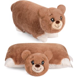 BRUBAKER Cuddly Toy Cushion Bear - 2-in-1 Teddy Bear and Cuddly Cushion - 40 x 30 cm Plush Toy - Hinged Children's Plush Cushion with Velcro Fastening - Animal Cushion Stuffed Toy Teddy - Brown